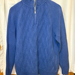Tommy Bahama Sweater Mens‎ M Navy 1/4 Zip Cable Knit Mock Neck Grandpa